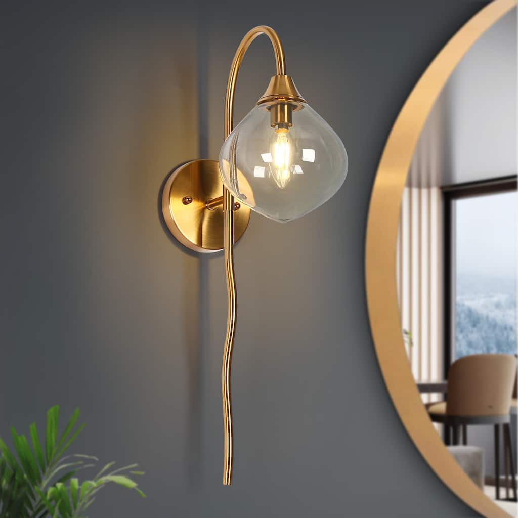 Celesn Modern Glam 1-Light Gold Bathroom Vanity Lights Smoke-gray Glass Wall Sconces - W 6" x H 22"