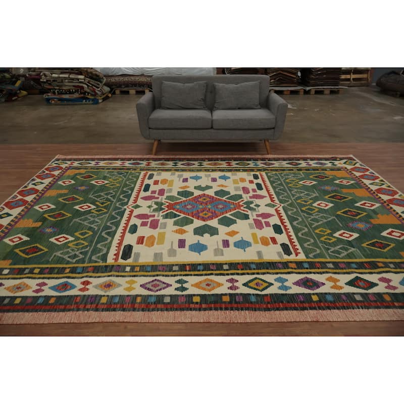 Hand Woven Oriental 100% Wool Carpet Southwestern Tribal Multi-Colored Kilim Area Rug - 11' 4'' X 8' 4''