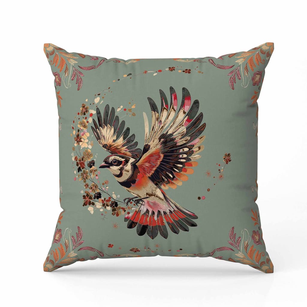 Blaze Bird Faux Suede Reversible Throw Pillow Mint and Orange