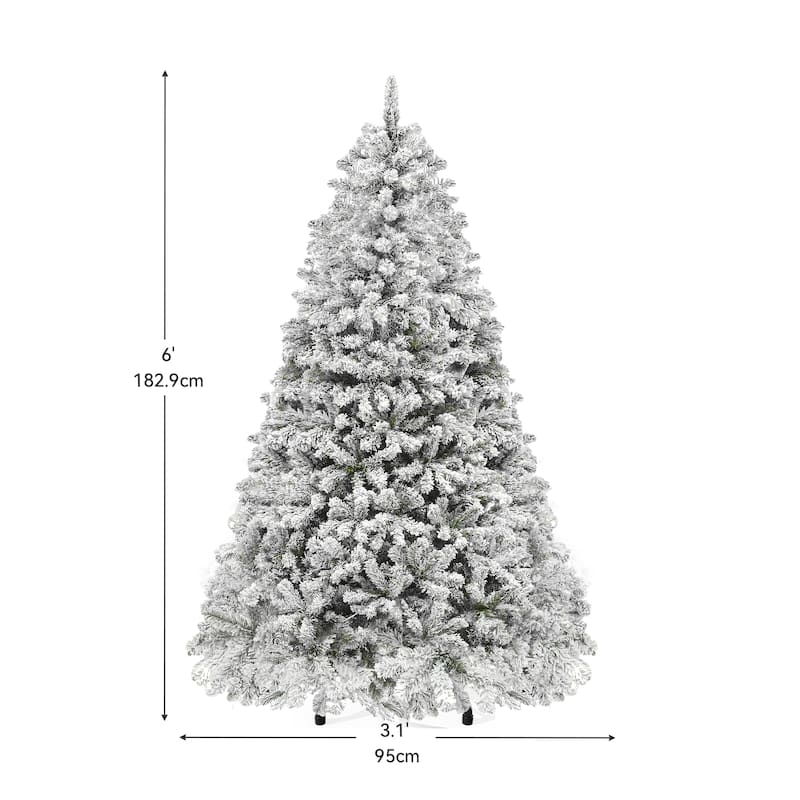 Snow Flocked Artificial Full 6/7.5/9ft Christmas Pine Tree with 8 Light-Modes, 800 Branch Tips, and Foldable Base for Home