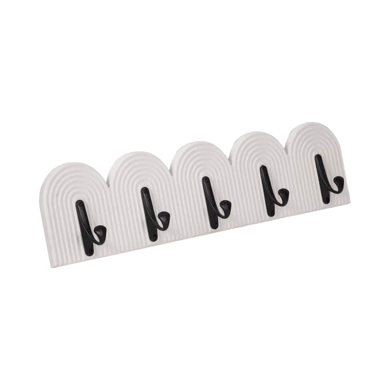 Sagebrook Home's White 24-inch Wall Hooks - Elegant 5-arch Design, Robust MDF and Iron, Home Organization Must-have
