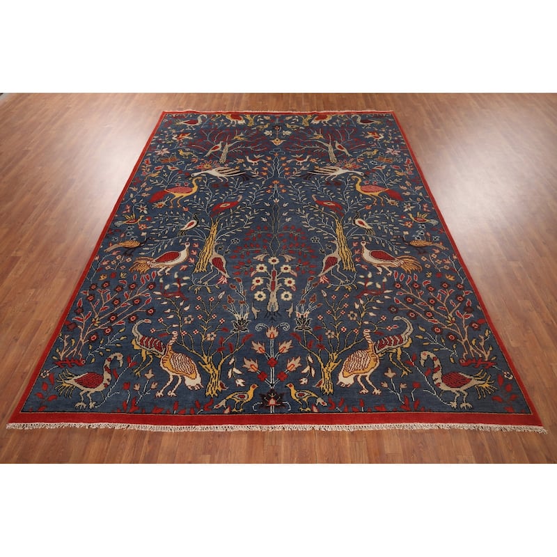 Animals Design Blue Ziegler Oriental Area Rug Handmade Wool Carpet - 8'3"x 11'7"