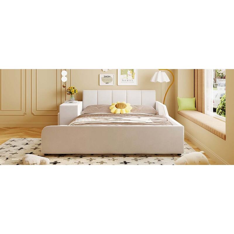 Grounded Bed, Mother & Child Bed with Bedside Desk & Round Stool