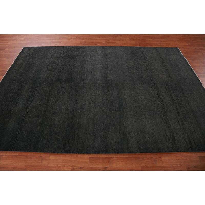 Hand Knotted Oriental 100% Wool Carpet Modern Solid Greys & Charcoal Gabbeh Area Rug - 9' 0'' X 6' 1''