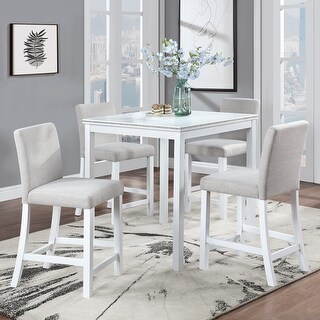 Wooden Counter Height 5-Piece Dining Table Set with 4 Upholstered ...