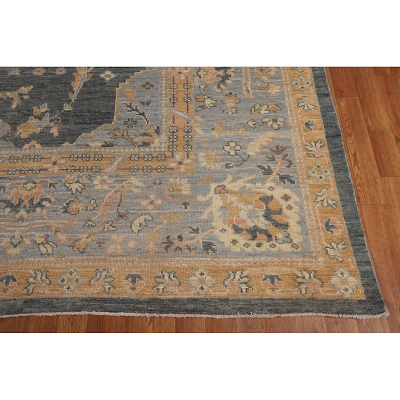 Vegetable Dye Floral Oushak Turkish Large Rug Handmade Wool Carpet - 11'11"x 14'7"