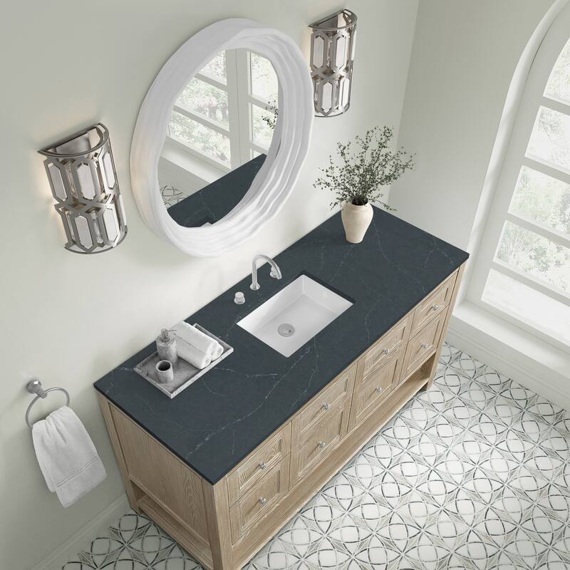 Breckenridge 60" Single Vanity, Whitewashed Oak - 60S - Charcoal Soapstone