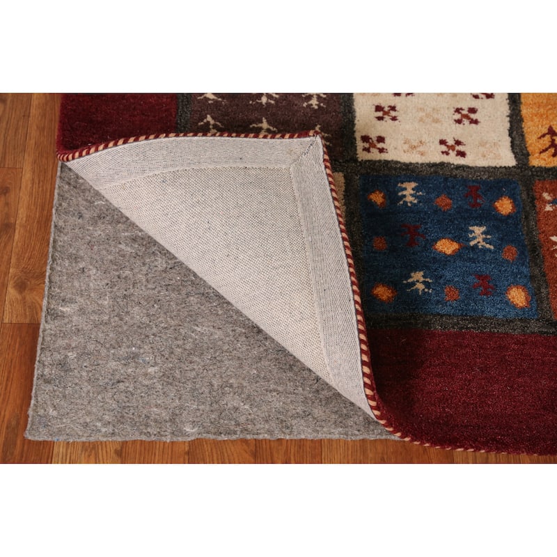 Tribal Geometric Gabbeh Indian Area Rug Red Hand-Tufted Wool Carpet - 5'3" x 7'7"