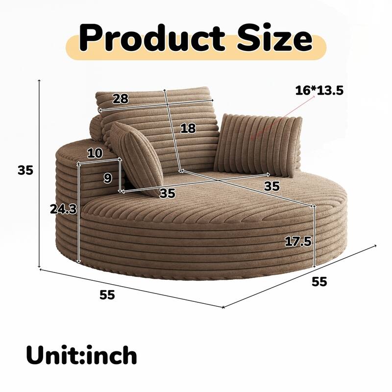 360 Degree Swivel Chair Corduroy Chenille Foam Single Sofa