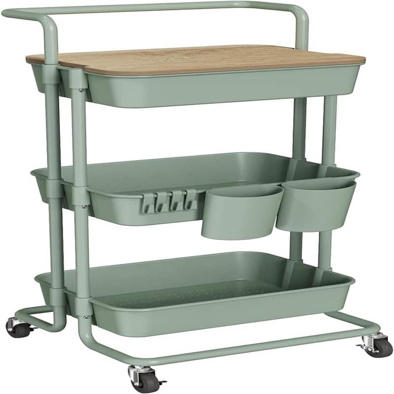3 Tier Utility Rolling Cart - 15.6"D x 16.5"W x 35.4"H