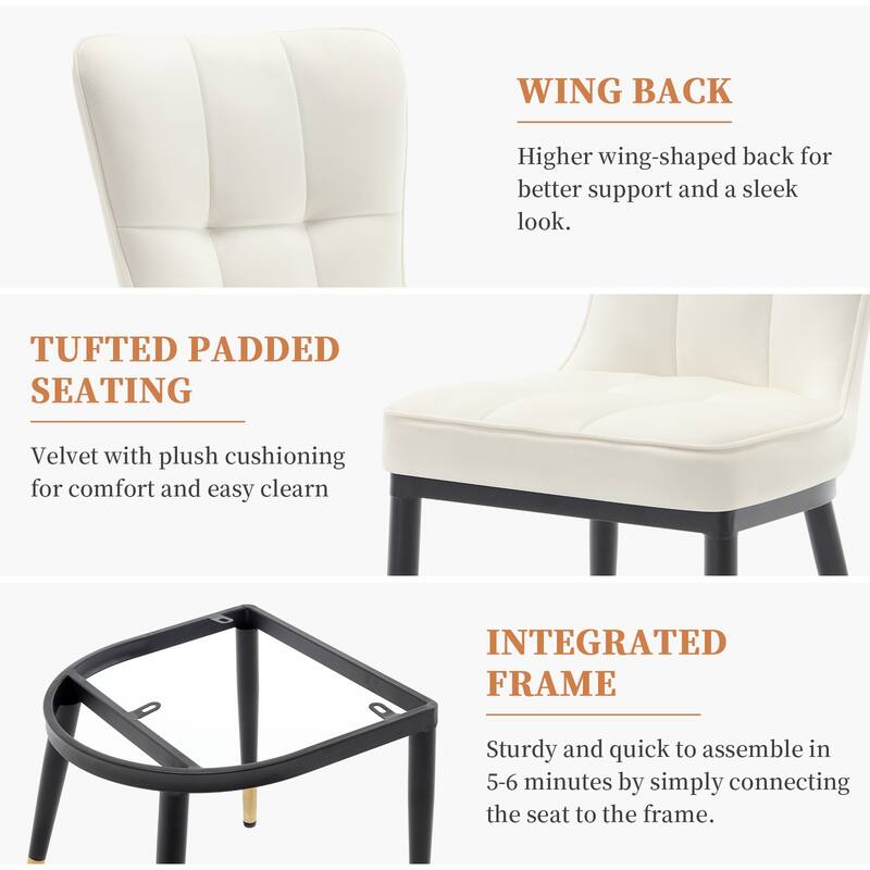 Velvet Upholstered Dining Chairs with Metal Legs, Set of 2/4 - 35.8"H x 18.9"W x 23.2"D