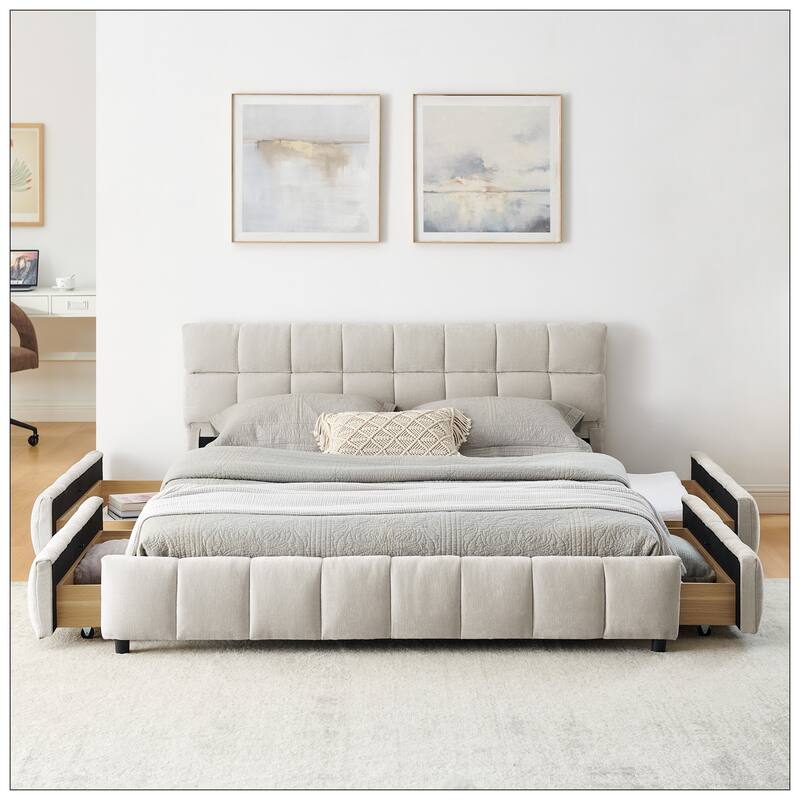 Queen Size Upholstered Bed with headboard and solid bed frame