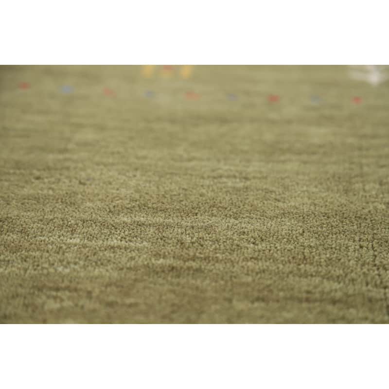 Hand Knotted Oriental 100% Wool Carpet Tribal Tribal Green Gabbeh Area Rug - 7' 8'' X 5' 1''