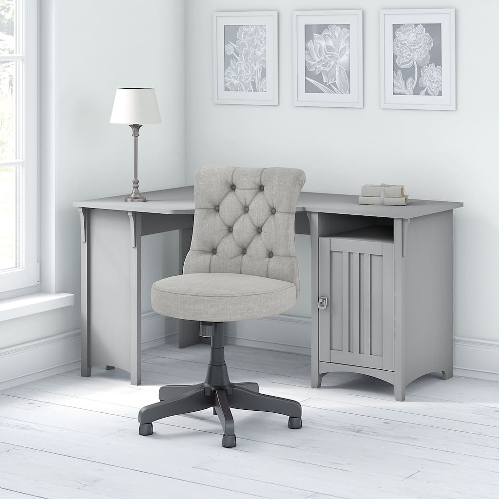 Salinas 55W Corner Desk with Mid Back Tufted Office Chair