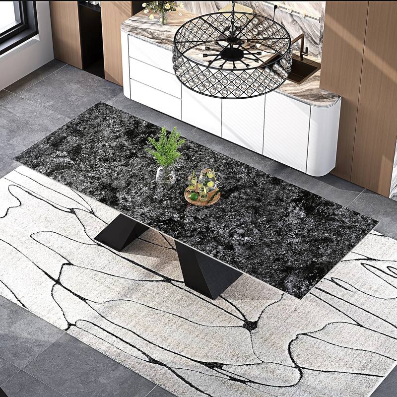 110.24" Extendable Rectangular Sintered Stone Double Pedestal Dining Table Seat 8-12