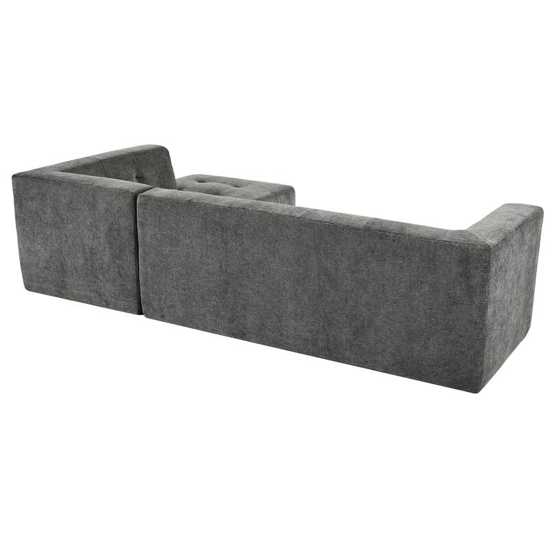 112"x74" Modular Gray Chenille L-Shape Sofa Set, 2pcs Free Combo, Easy Assembly