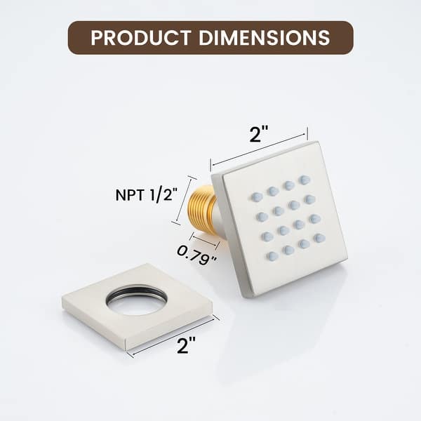 dimension image slide 1 of 3, 2" Classic Body Spray with Self-Cleaning Nozzles - Wall-Mount Body Jet, 1 Piece (Valve Not Included) - 2" x 2"