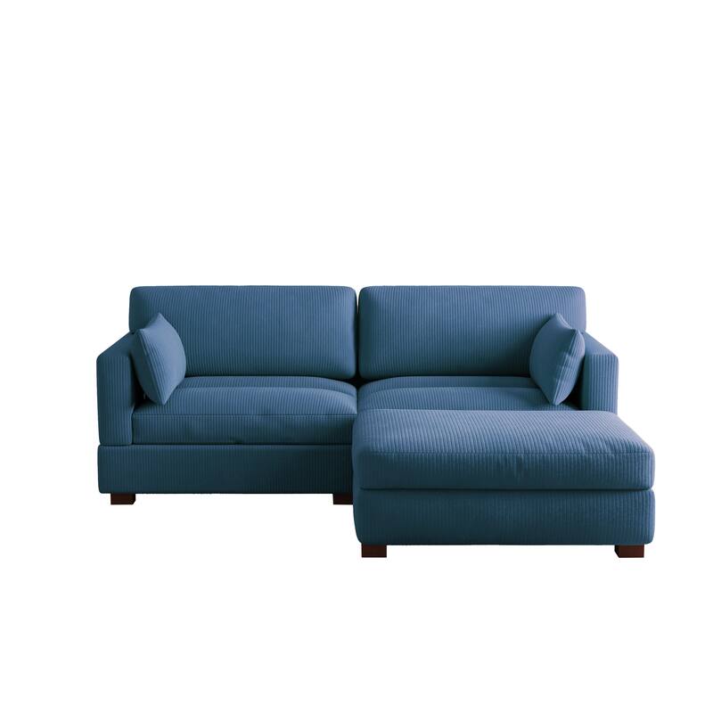 85in.W Corduroy Modular 3-Piece L-Shaped Sectional Sofa with Ottoman