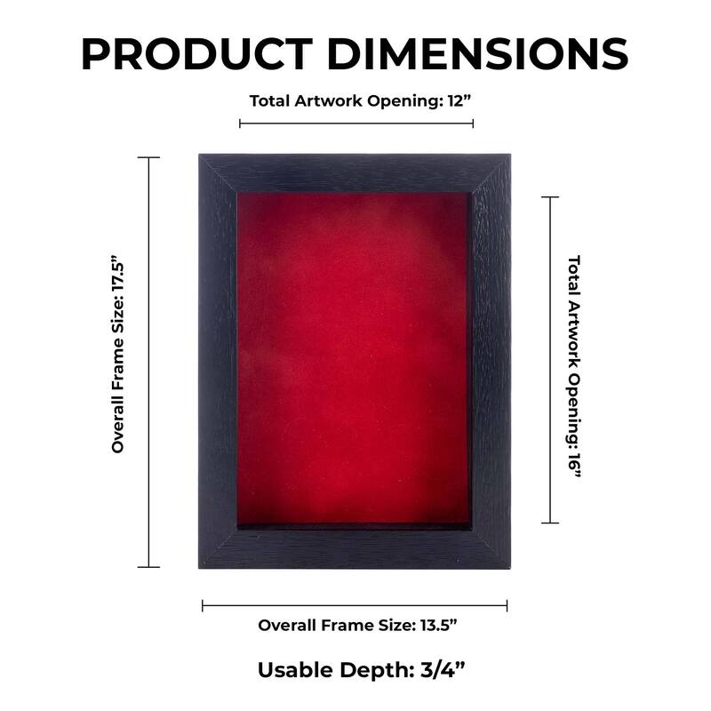 12x16 Shadow Box Frame Textured Black Wood Includes a Red Real Suede Texture Acid-Free Backing Board