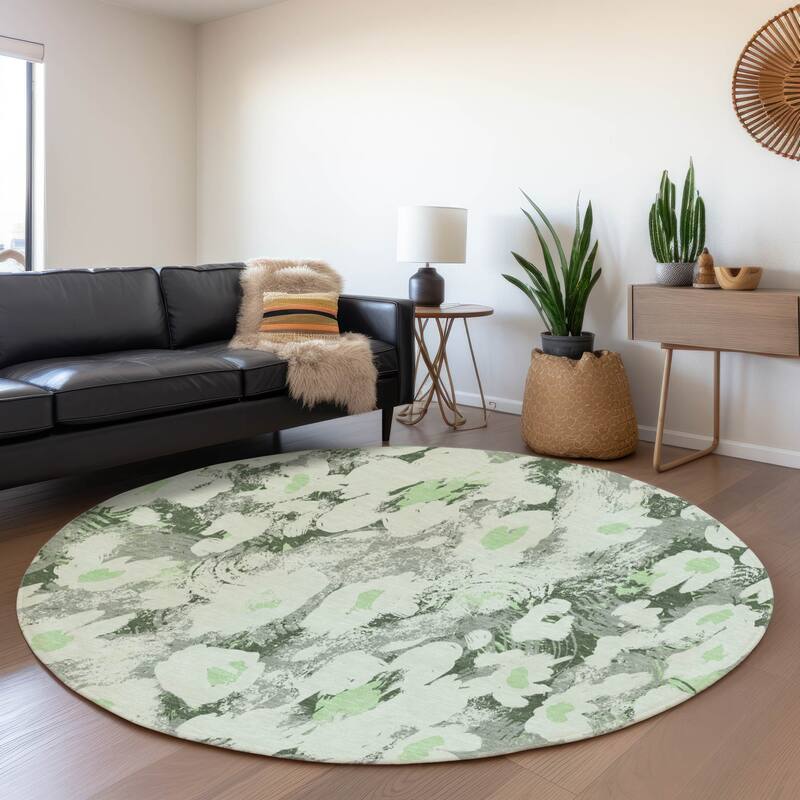Premium Washable Super Soft Contemporary Floral Mayfield Rug - Aloe - 8' x 8' - Round