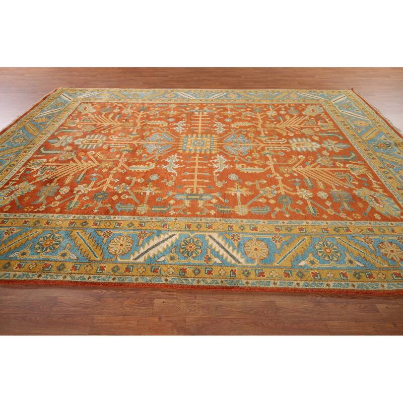 Orange Heriz Serapi Oriental Area Rug Hand-Knotted Wool Carpet - 9'0"x 11'9"