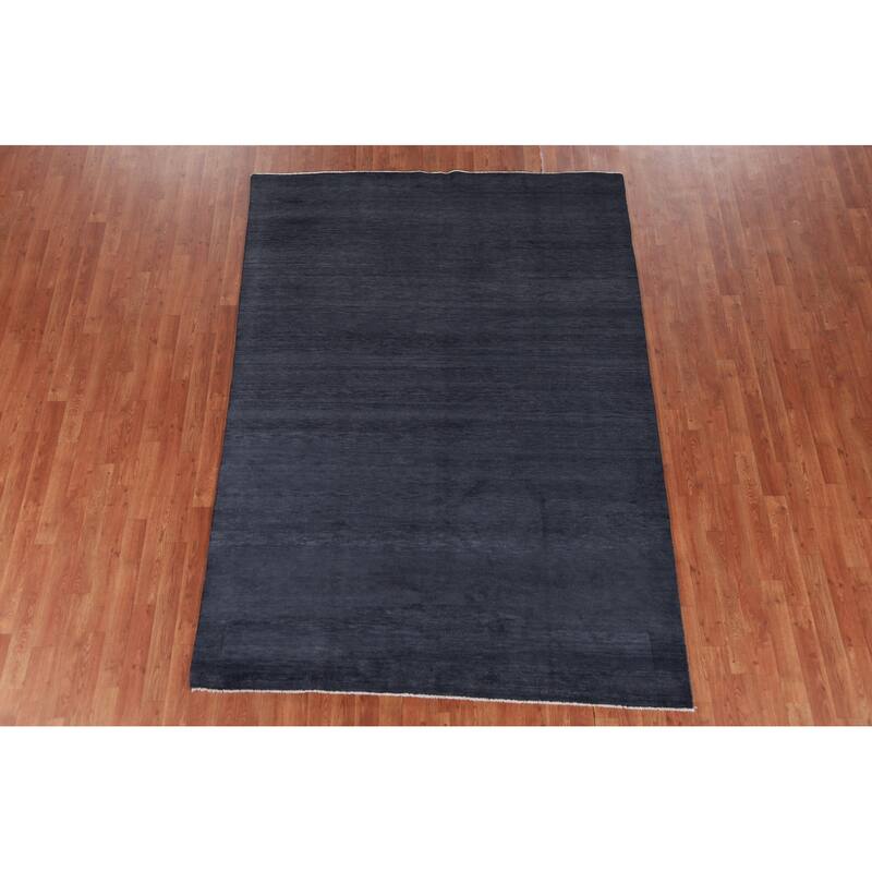 Hand Knotted Oriental 100% Wool Carpet Modern Solid Navy Blue & Blues Gabbeh Area Rug - 8' 4'' X 5' 11''