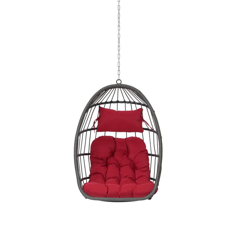 PE Rattan Egg Hanging Chair with 360lb Capacity, Waterproof Cushion and UV-Resistant