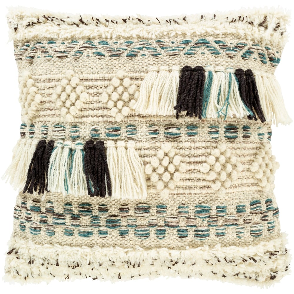 Kalani Handwoven Boho Shaggy Throw Pillow