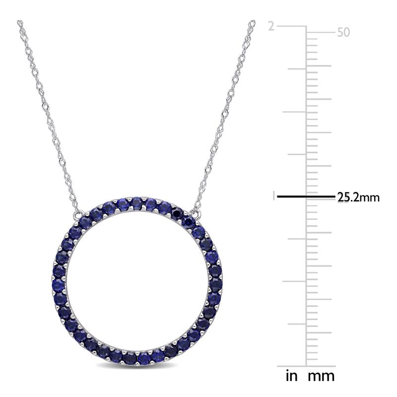 Miadora 10k White Gold Created Blue Sapphire Circle of Life Birthstone Necklace - 25.5 mm x 18 inch x 25.5 mm