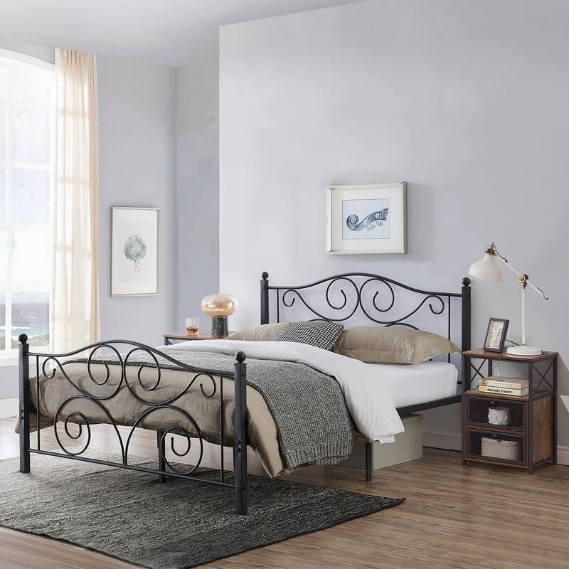 Taomika 3-Pieces Modern Bed Frame and Modern Nightstand Set - Brown - Full