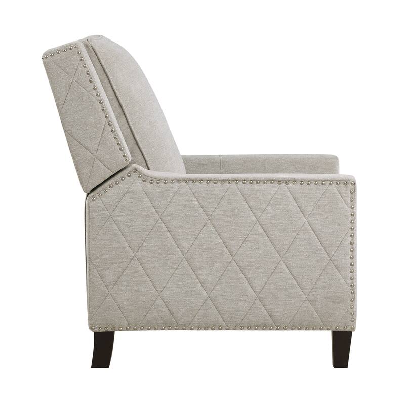 Reclining Chair 1Pc Sand-Color Textured Fabric Upholstered Nailhead Trim Wood Frame