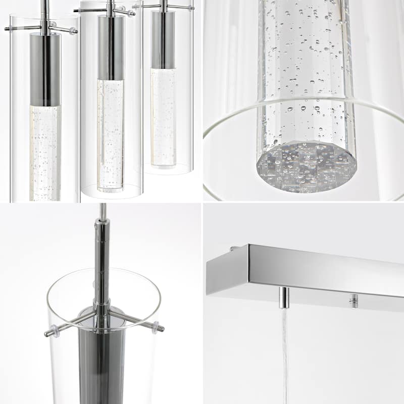Zinnia Modern Style Iron/Crystal/Glass Integrated LED Linear Pendant, Chrome by JONATHAN Y