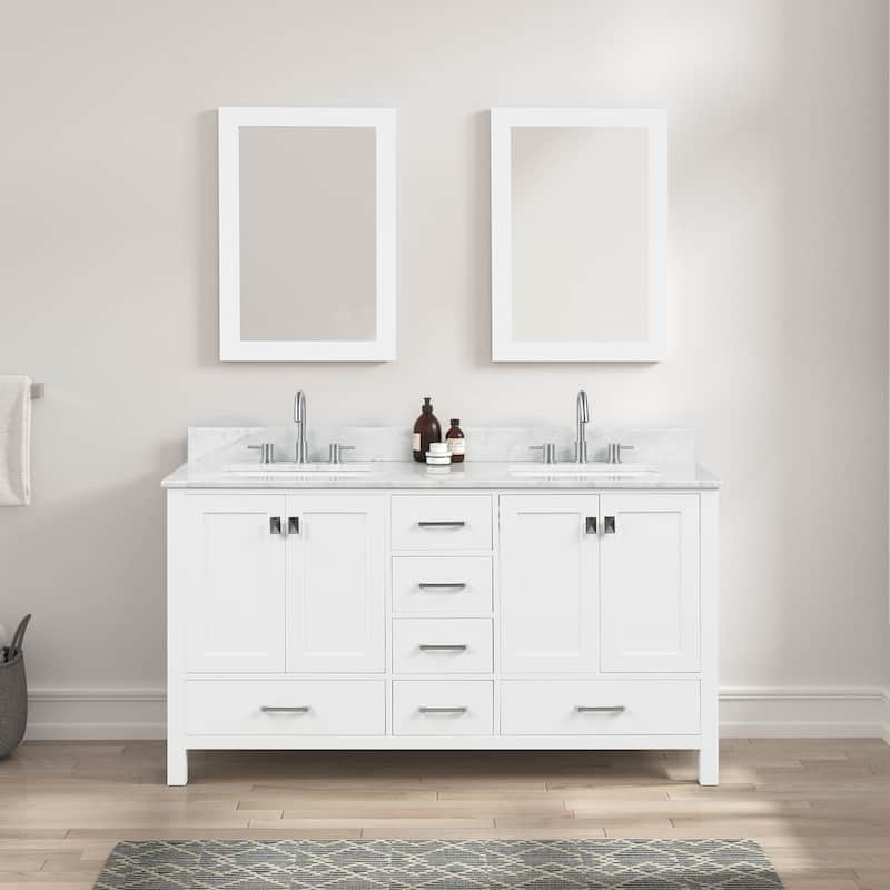 Blossom Geneva 60 Inch Double Bathroom Vanity with Marble Top & Sinks - MatteWhite