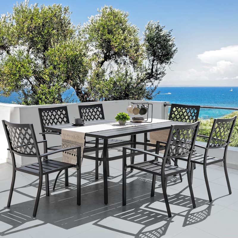 Outdoor 5-Piece Dining Set, Iron Finish, Black with Gold Speckles