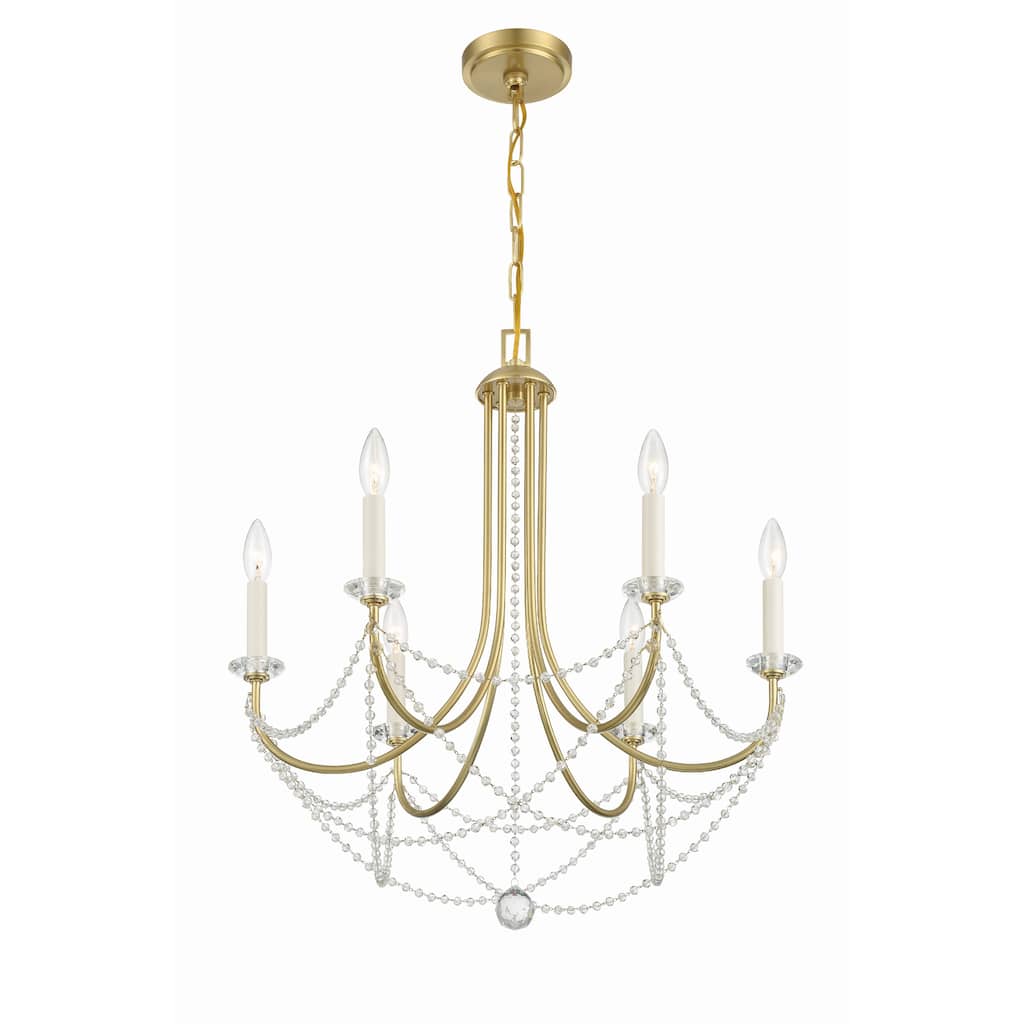 Delilah 6 Light Aged Brass Chandelier - 24"W x 27.5"H