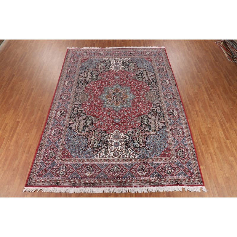 Animals Design Red Kashan Turkish Area Rug Machine Made Carpet - 9'9" x 13'0"