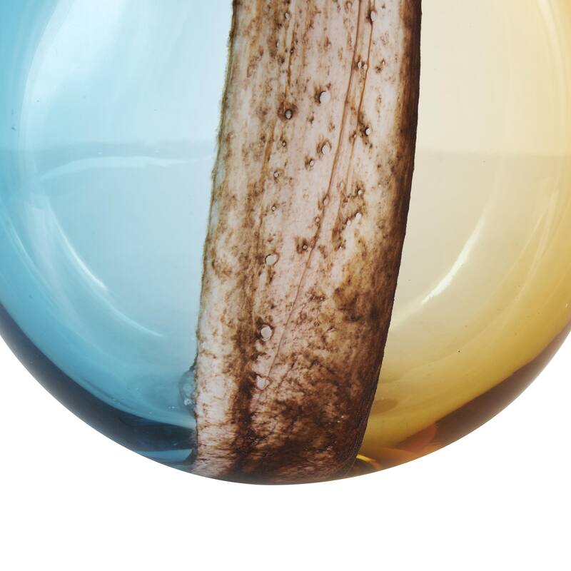 Glass Rounded Ombre Decorative Vase with Brown Textured Stripe Details - Multi Colored - Roche River Decor