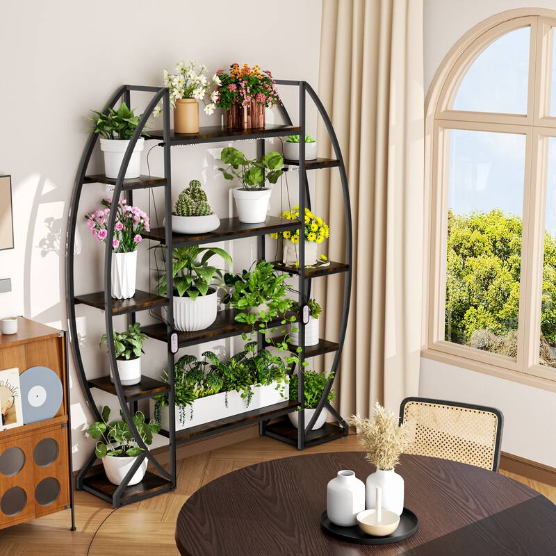 70" Tall Indoor LED Plant Rack Shelf Flower Stand with Plant Grow Lights Half-Moon Shape
