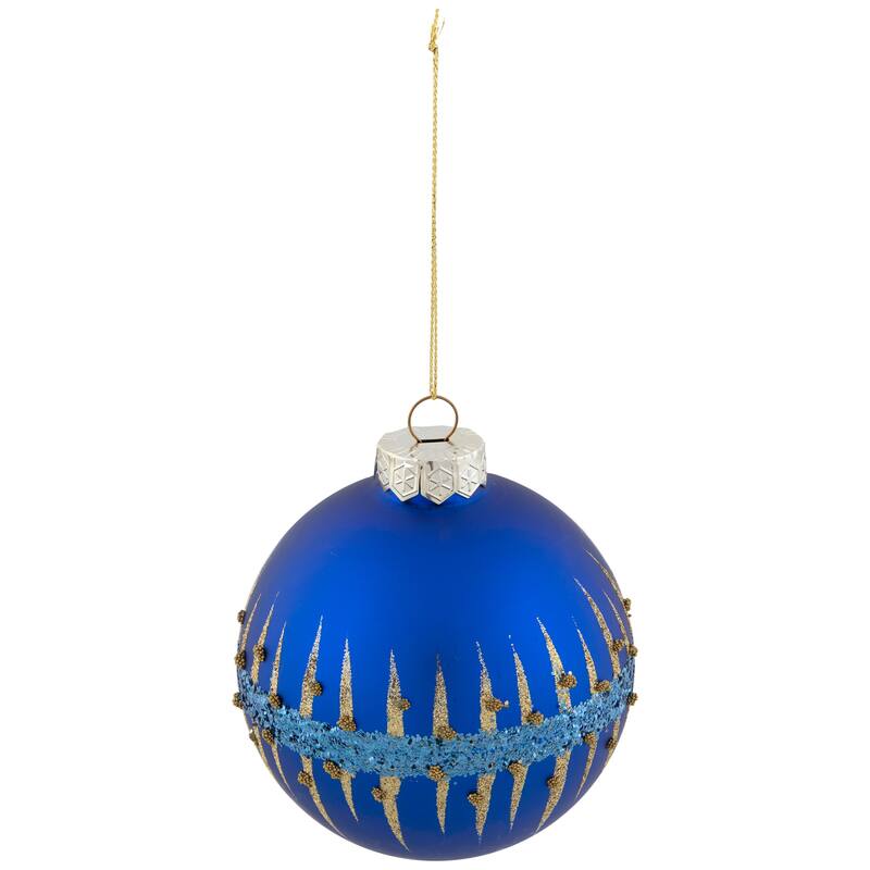 4" Blue and Gold Glitter Glass Ball Christmas Ornament