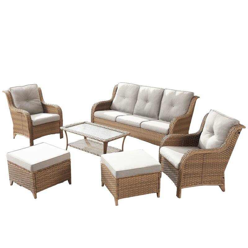 Outdoor Sofa Chair with Coffee Table and Ottoman