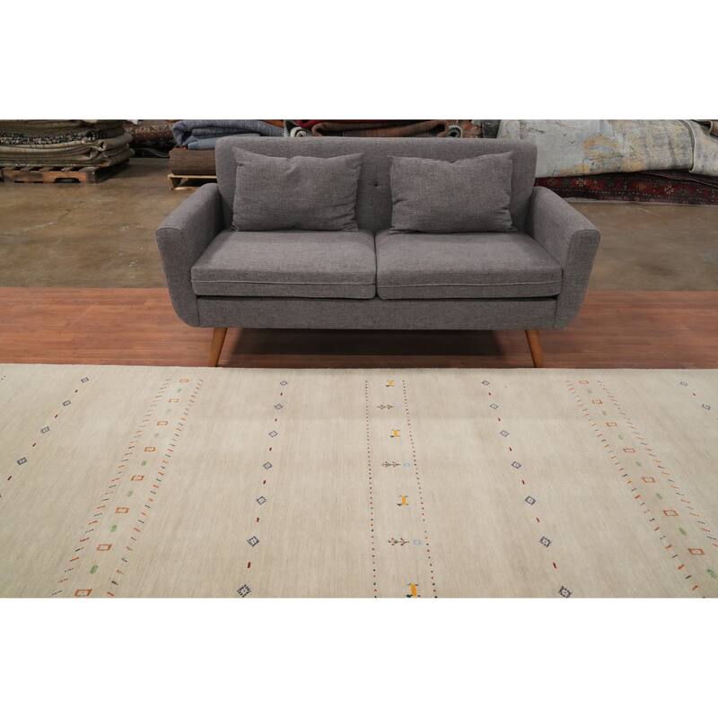 Hand Knotted Oriental 100% Wool Carpet Tribal Animal Pictorial Beige & Ivories Gabbeh Runner Rug - 11' 10'' X 4' 3''