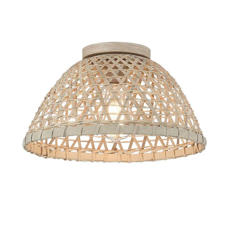 Trade Winds Briar 1-Light Ceiling Light in Matte Black and Natural Rattan