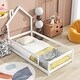 preview thumbnail 1 of 6, Twin Wood Bed w/House-Shaped Headboard Floor Bed w/Fences, White White - Twin