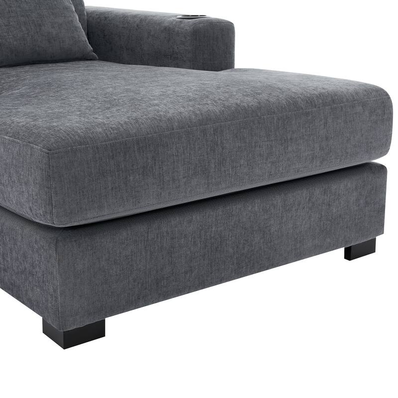 Oversized Chaise Lounger Modern Sofa Couch with Pillows, Charge Station & Cup Holders