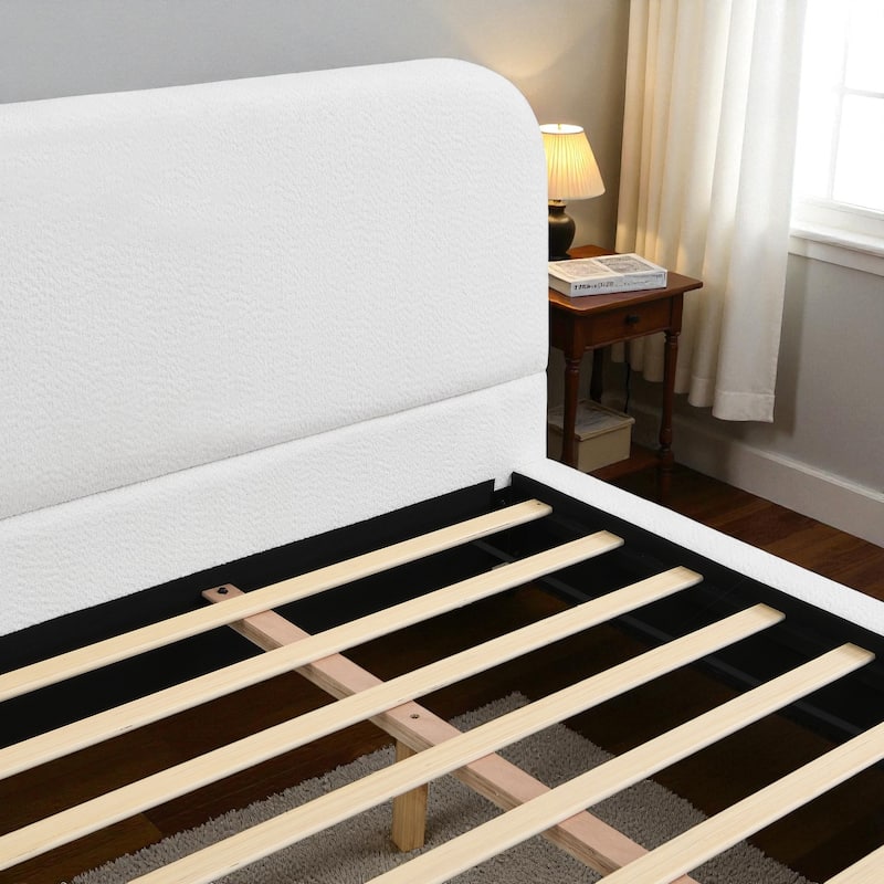 Modern Upholstered Bed Frame with 4-Inch Thick Panels, Fabric Design and Solid Rubberwood Legs, California King/King