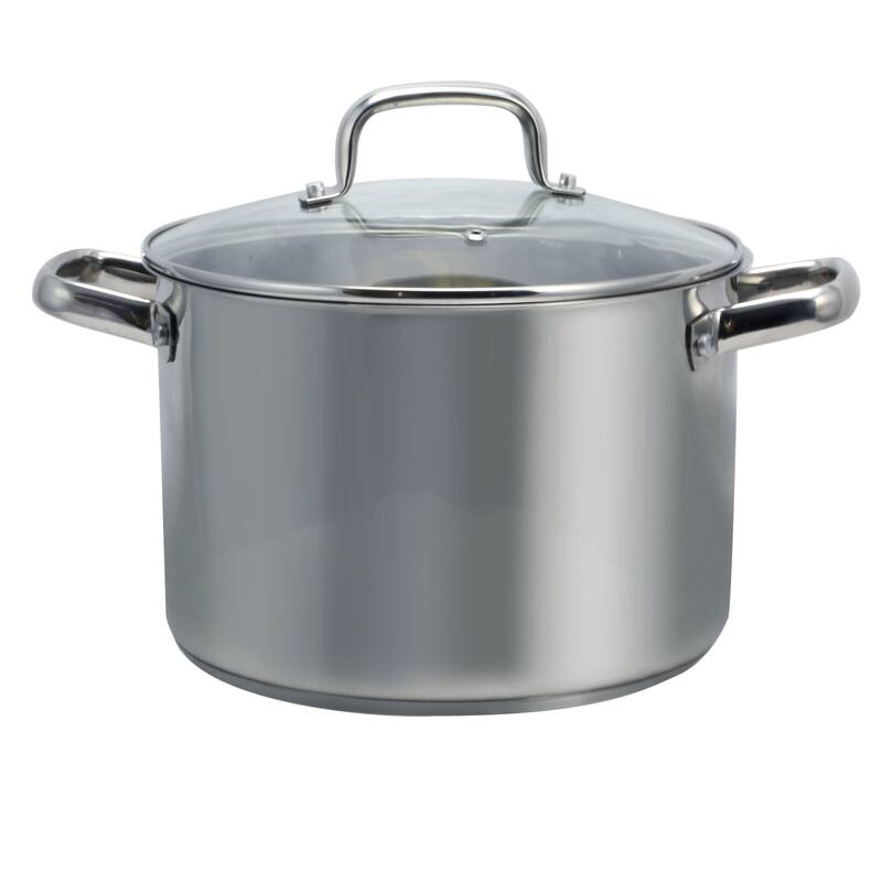 8 Quart Stock Pot with Tempered Glass Lid - Silver