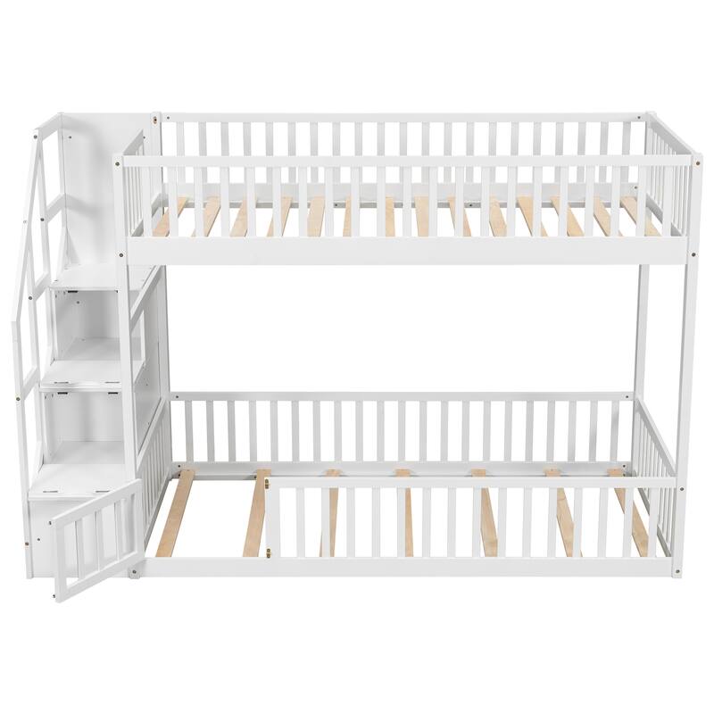 Twin Over Twin Wood Bunk Bed with Reversible Storage Stairs by Harper&Bright Designs.