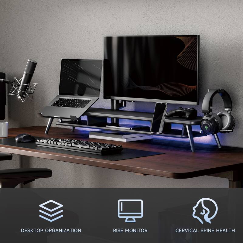 Fenge Monitor Stand, Dual Monitor Riser with Adjustable Laptop Riser - 42.5 x 9.3 x 5.7 inches