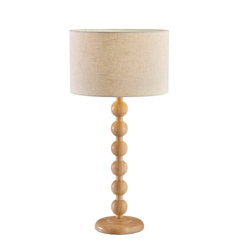 Wood Table Lamp with Off White Drum Shade and Rotary Switch - 13.75” x 13.75” x 28” (D x W x H)