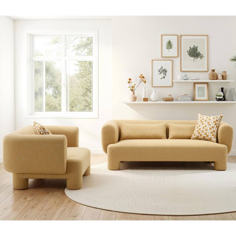 Furniture of America Nyxel Modern 2-Piece Yellow Fabric Sofa Set with Pillows
